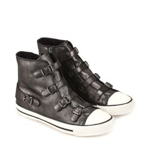 Ash Virgin Metallic Leather High Top Sneakers in Metallic Silver